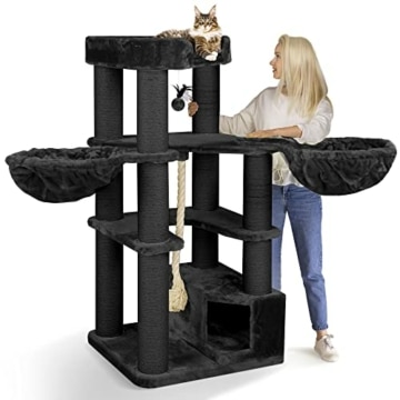 HAPPYPET Kratzbaum Oscar - Premium Katzenbaum für schwere Katzen wie Maine-Coon, 161 cm, schwarz