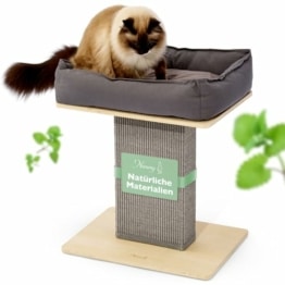 Nemmy Natur Kratzbaum Premium, klein aber stabil mit Katzenbett